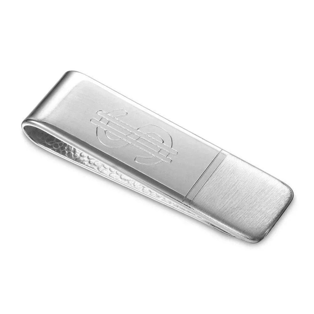 Silver 925 Matte And High Polished Money Clip with Dollar Sign